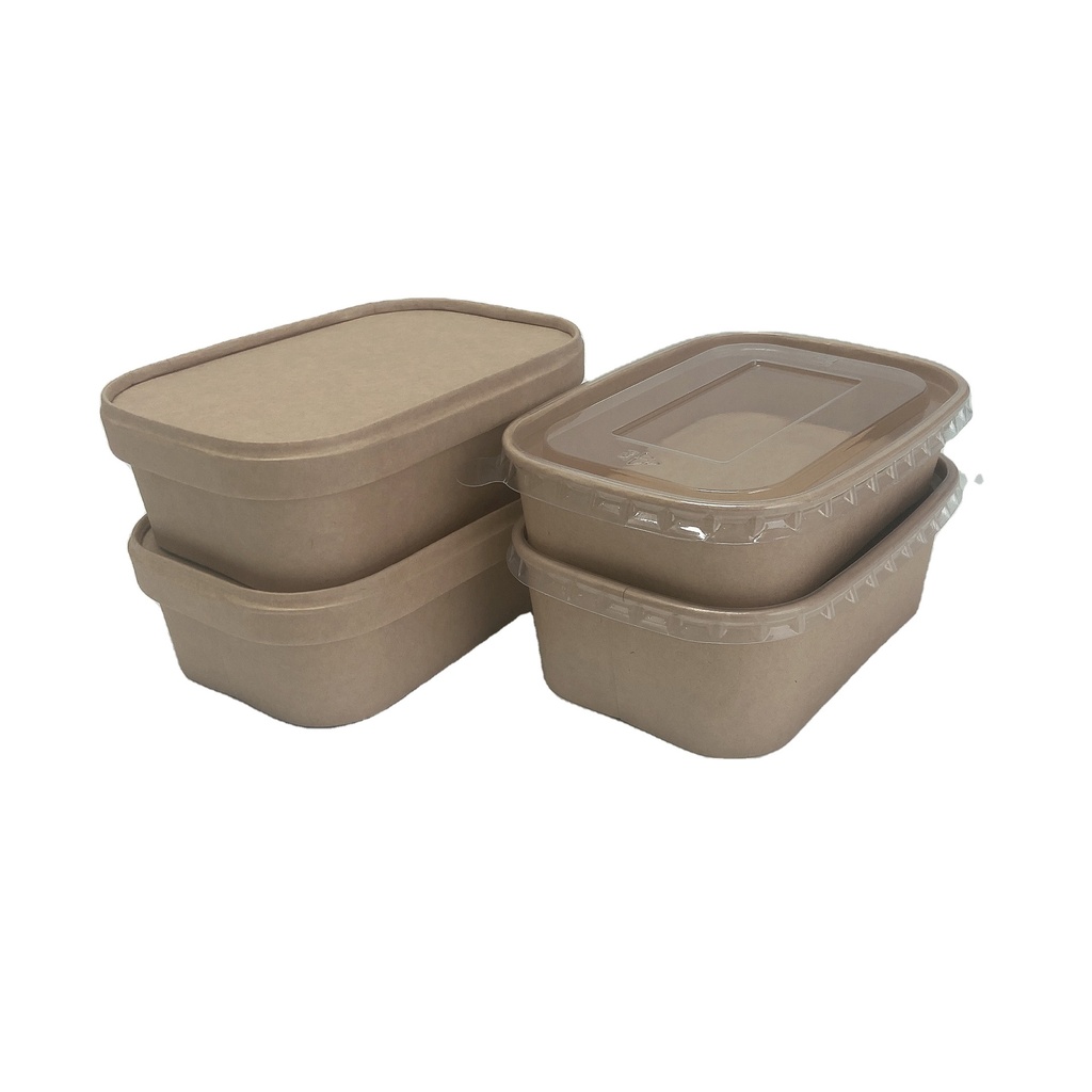 纸质 沙拉长方形外卖盒(透明防雾盖) 300套/箱 | 1000ml Paper Salad Rectangular Box(transparent anti-fog lid) 300sets/CTN 