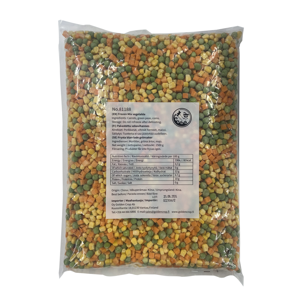 禾味 冰冻混合蔬菜丁(青豆, 玉米粒, 胡萝卜) 炒饭用 2.5kg 4包/箱 | Kim  Frozen mix vegetable diced (green beans, corn kernels, carrots) 2.5kg 4Units/CTN