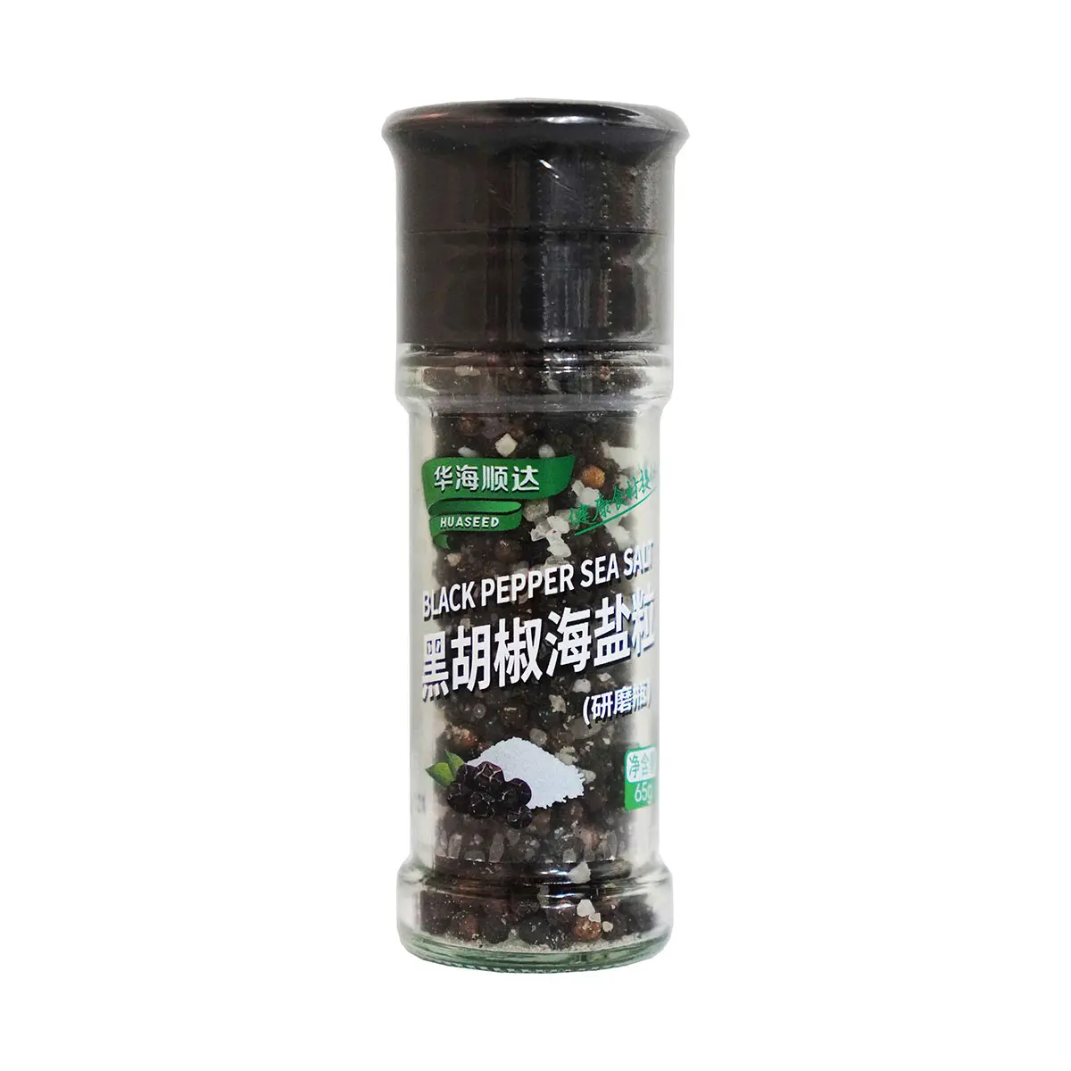 华海顺达 黑胡椒海盐粒 带研磨瓶 65g | HHSD Black Pepper Seasalt With Bottle 65g