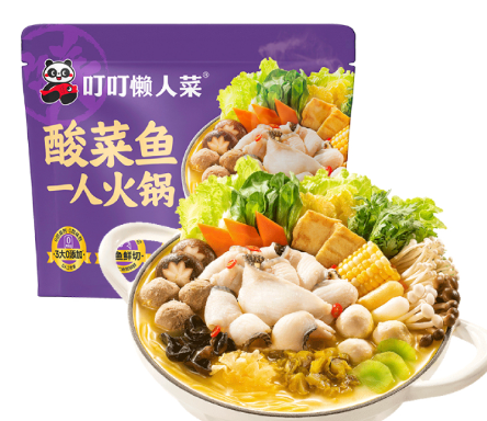 DINGDING FRESH Frozen Pickled Mustard Fish Single-Serve Hot Pot 490g | 叮叮懒人菜 冷冻 酸菜鱼一人火锅 490g