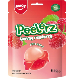 AMOS Peelerz Kuorittavat hedelmäkarkit Vadelman maku 65 g | AMOS 剥皮软糖 覆盆子味 65g