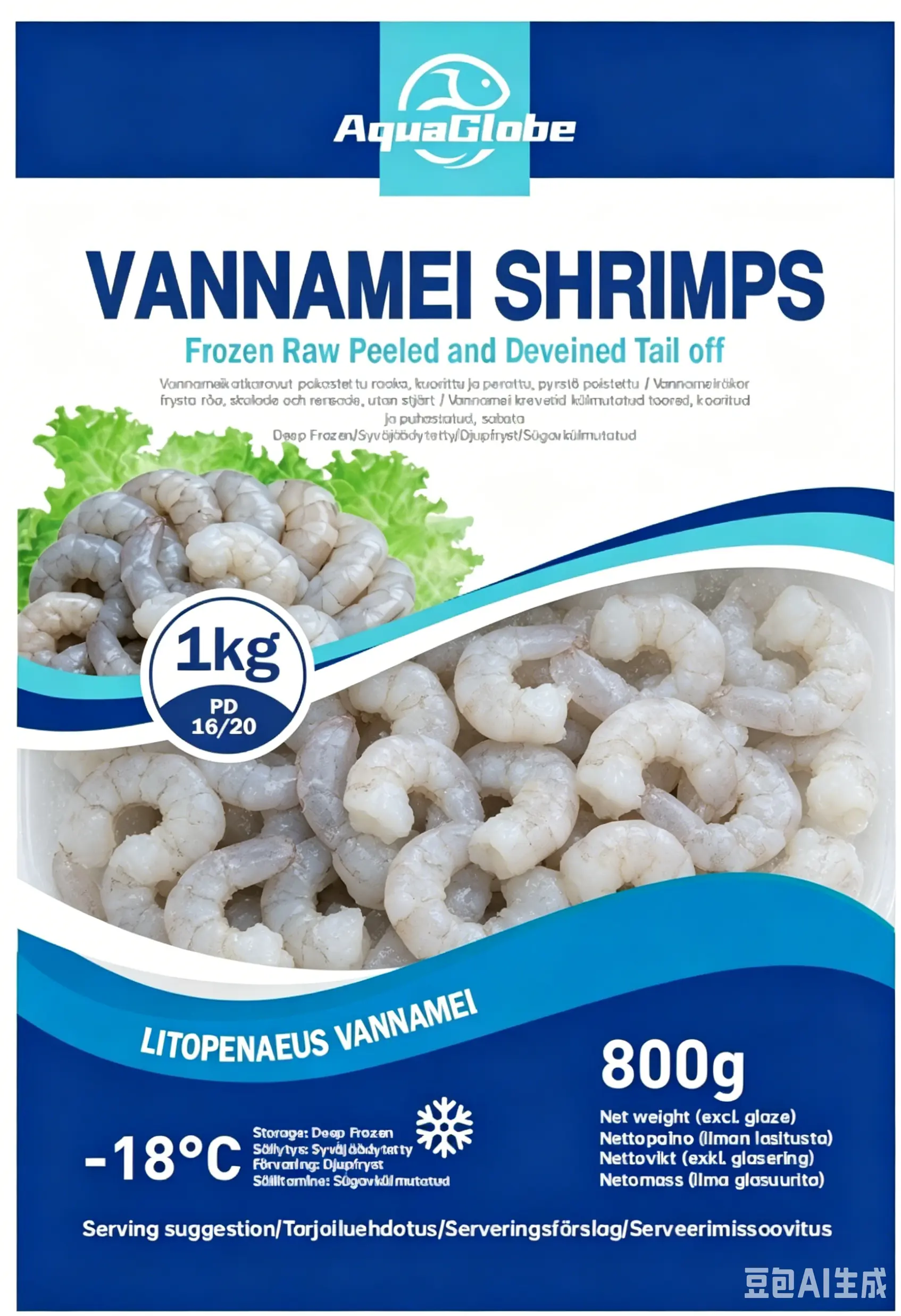 AquaGlobe Vannamei Shrimps PD 16/20 800g | AquaGlobe 白虾 虾仁 16/20 800g