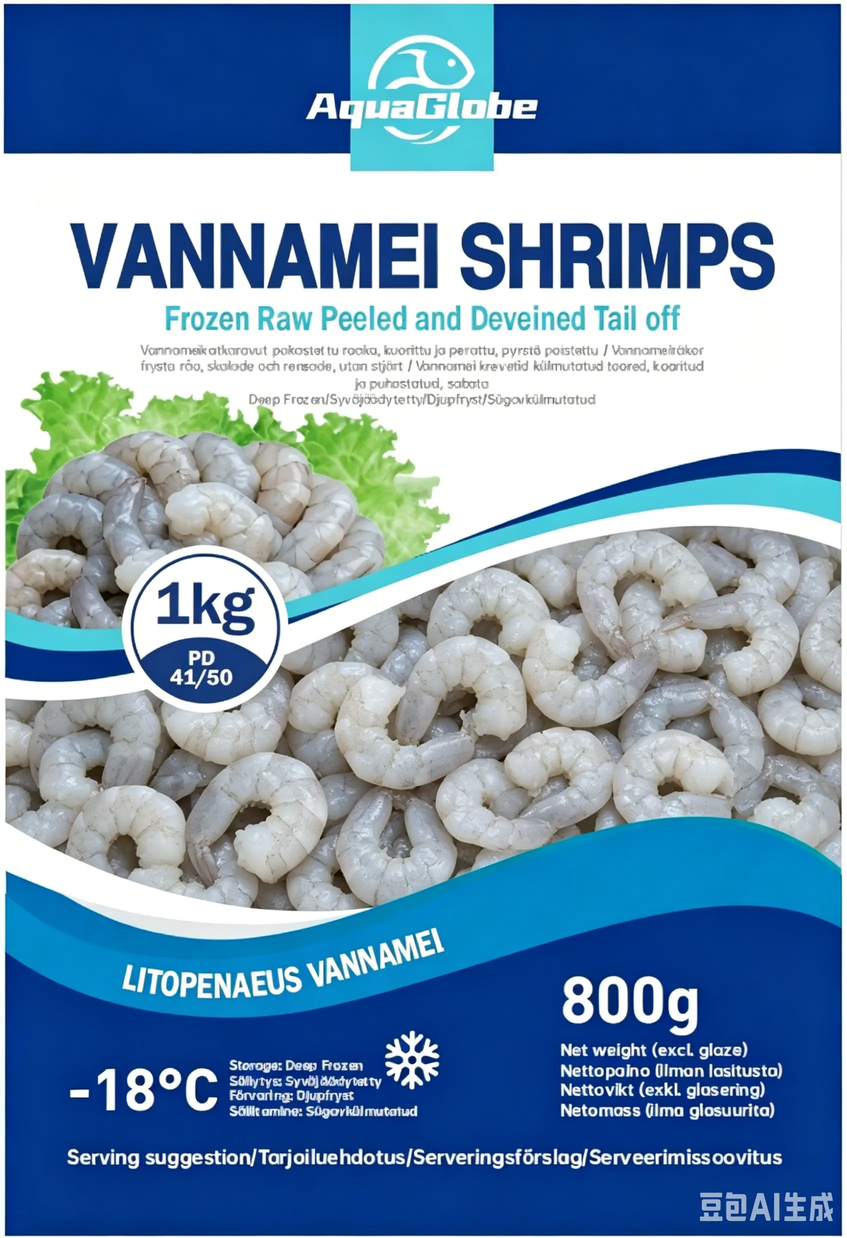 AquaGlobe Vannamei Shrimps PD 41/50 800g | AquaGlobe 白虾 虾仁 41/50 800g