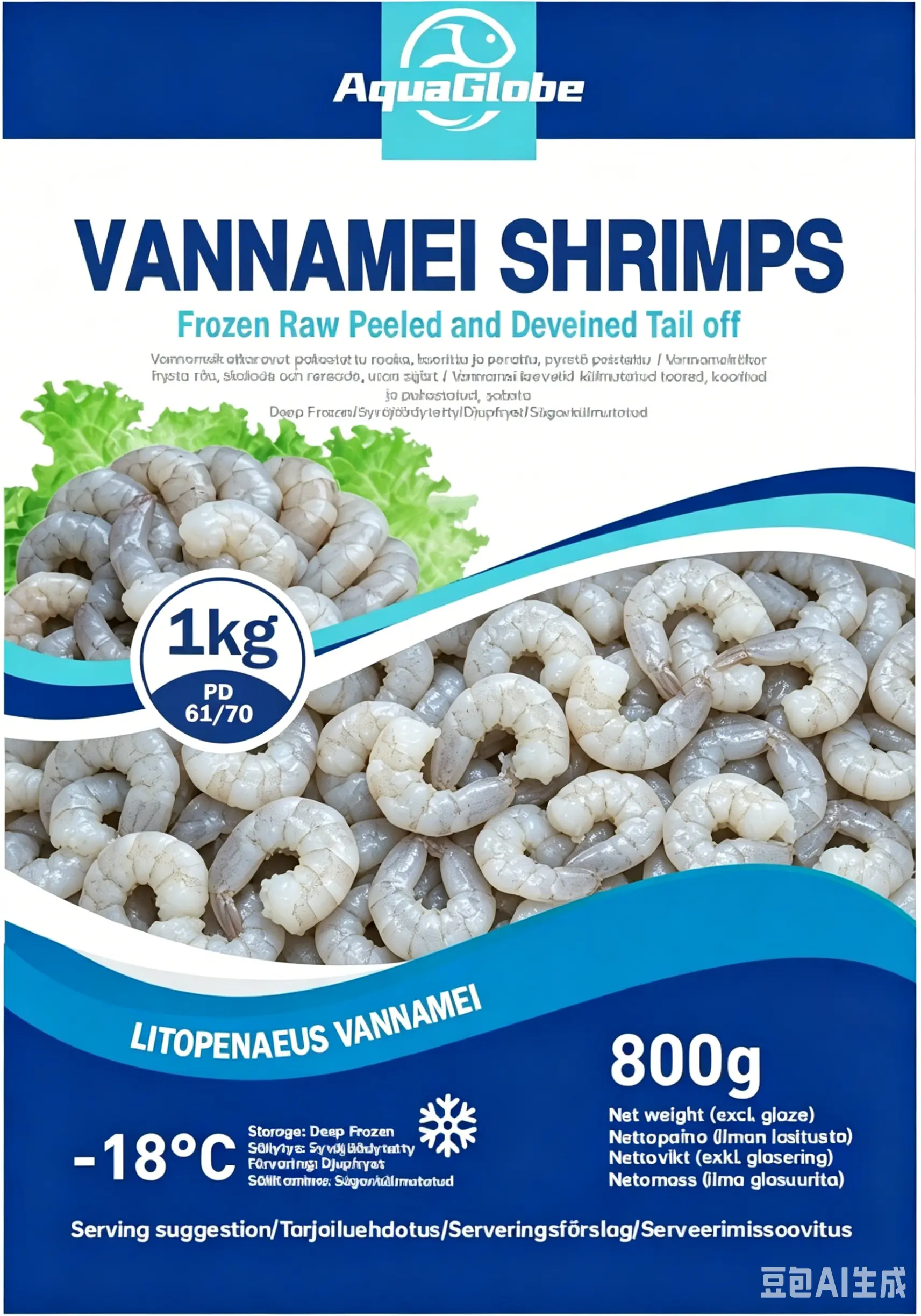 Aqua Globe 白虾 虾仁 61/70 800g | AquaGlobe Vannamei Shrimps PD 61/70 800g 