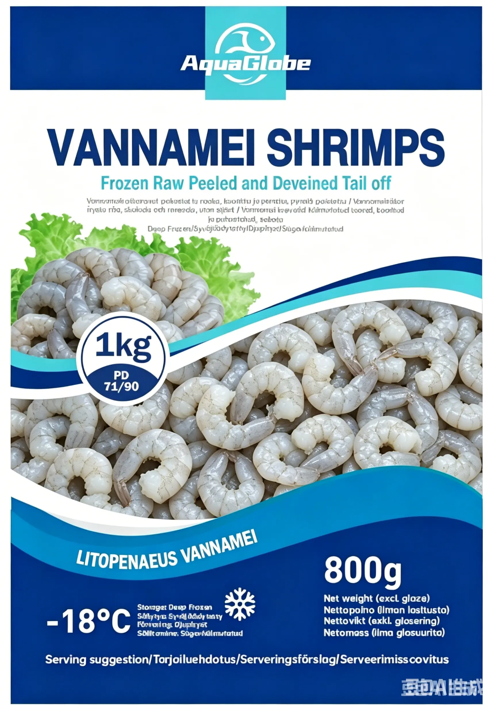 AquaGlobe Vannamei Katkaravut PD 71/90 800 g | AquaGlobe 白虾 虾仁 71/90 800g