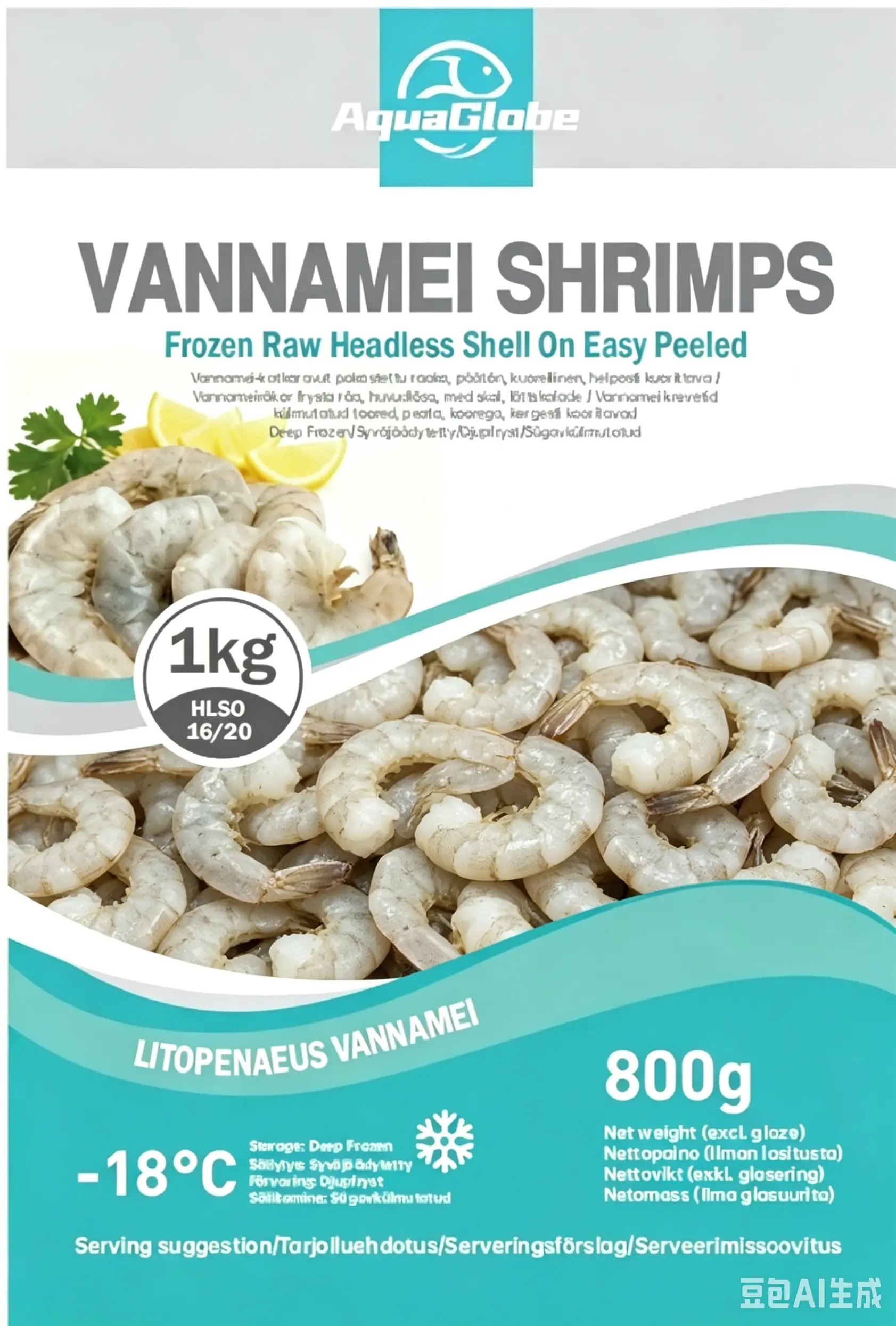 AquaGlobe 开背白虾 (无头有壳) 16/20 800g | AquaGlobe Vannamei Shrimps HLSO Easy Peeled  16/20 800g