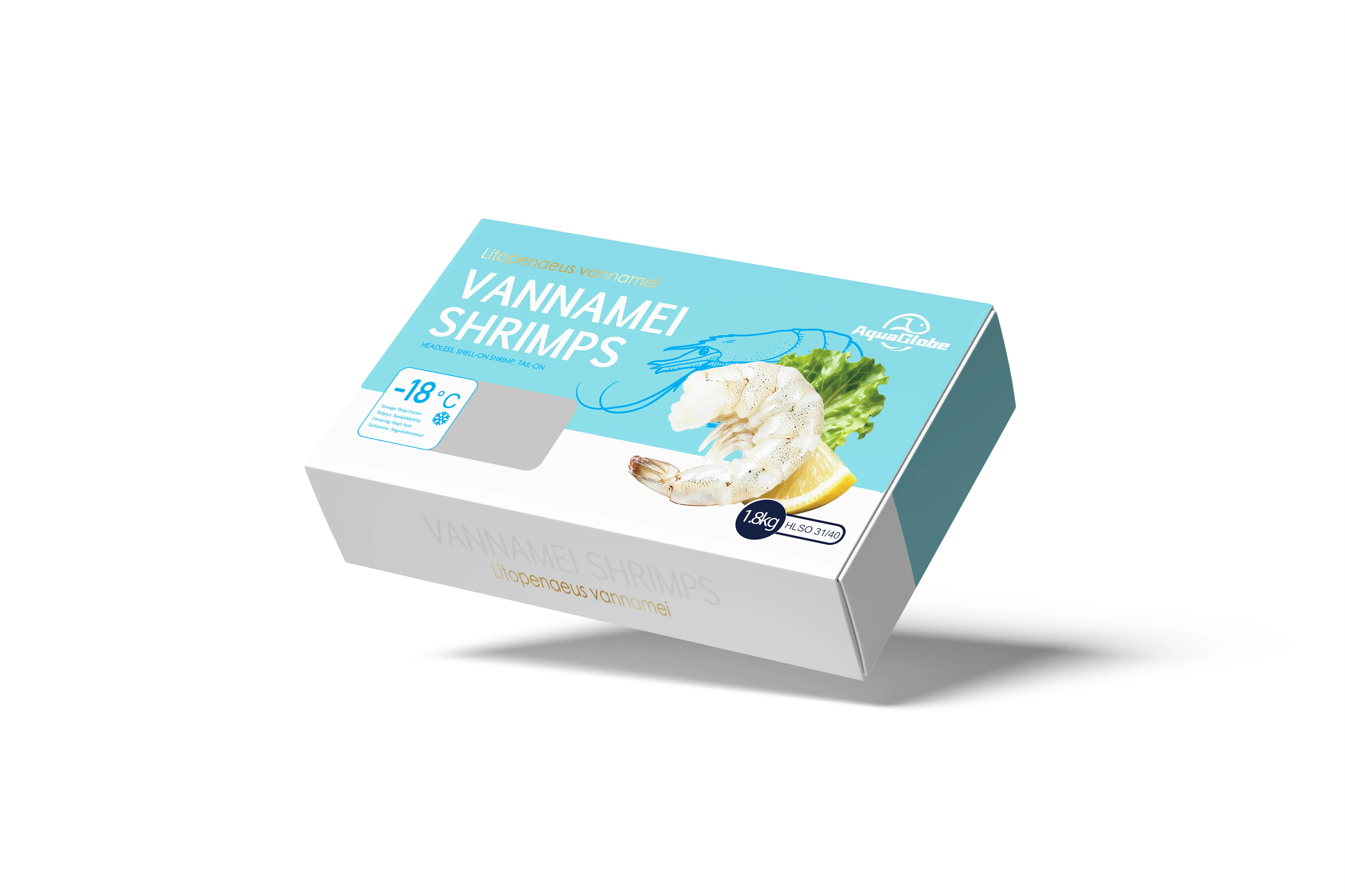 Aquaglobe Vannamei Shrimps 31/40 HLSO 1.8kg(1.44kg) | Aquaglobe 白虾 31/40 (无头有壳)1.8kg(净重1.44kg)