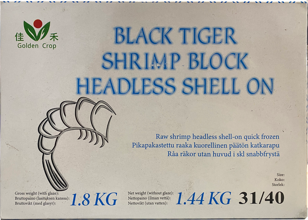 Fisherman's Choice Mustatiikeriravut 31/40 HLSO 1,8 kg (1,44 kg) | Fisherman’choice 31/40 黑虎大虾 (无头有壳) 1.8kg (净重 1.44kg)