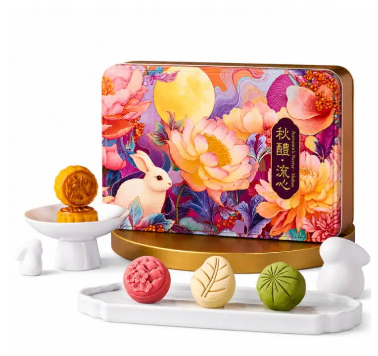 EULONG Kaksinkertaisella munankeltuaisella täytetty lootuksensiemenpastamoonkakku, lahjapakkaus 600g | 元朗 双蛋黄莲蓉月饼礼盒 600g