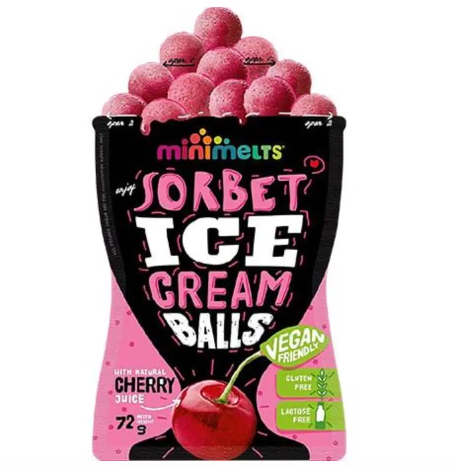 Mini Melts Ice Cream Sorbet Balls Cherry Flavor 72g | Mini Melts 冰淇淋雪芭球 樱桃味 72g